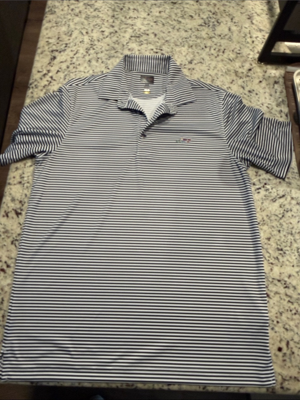 Greg Norman Collection Navy and White Striped Polo